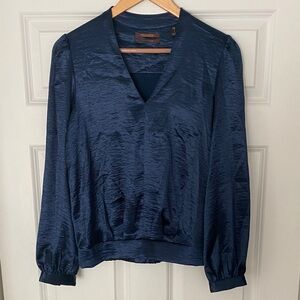 Scotch & Soda Navy Satin V-Neck Long Sleeve Blouse— Never Worn!